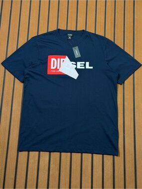 Diesel Logo Short Sleeve T-Shirt Mens Medium Navy Blue Avant Garde Y2K